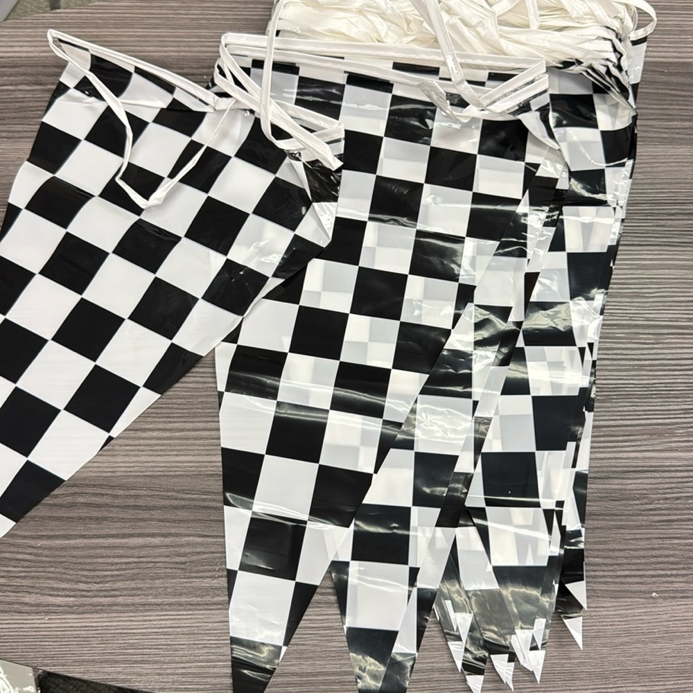 Black and white checkered plastic pennant banner new racing flag party